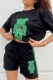 Black Casual Print Letter O Neck Short Sleeve Two Pieces