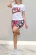 Orange Casual Street Print Letter O Neck Short Sleeve Two Pieces