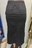 Pink Sweet Solid Patchwork Draw String Pocket Zipper Straight Mid Waist Straight Patchwork Bottoms