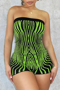 Green Street Print Patchwork Backless Strapless Skinny Rompers