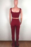 Red Acrylic Fashion Celebrities Solid Draped Two Piece Suits pencil Sleeveless Two Pieces