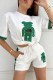 White Casual Print Letter O Neck Short Sleeve Two Pieces