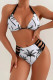 White Sportswear Print Bandage Patchwork Swimwears