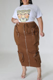 Pink Sweet Solid Patchwork Draw String Pocket Zipper Straight Mid Waist Straight Patchwork Bottoms