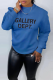Blue Casual Street Print Letter O Neck Tops