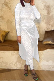 Blue Street Solid Lace Patchwork See-through High Opening Fold Half A Turtleneck Long Sleeve Two Pieces