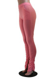 Red Casual Solid Patchwork Slit Fold Skinny Mid Waist Speaker Solid Color Bottoms