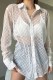 White Casual Letter See-through Turndown Collar Tops