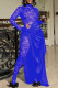Blue Street Solid Lace Patchwork See-through High Opening Fold Half A Turtleneck Long Sleeve Two Pieces