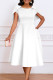White Elegant Solid Patchwork Zipper O Neck A Line Dresses