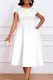 White Elegant Solid Patchwork Zipper O Neck A Line Dresses