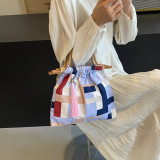 Red Casual Daily Color Block Patchwork Fold Bags