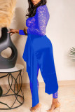 Blue Street Solid Lace Patchwork See-through High Opening Fold Half A Turtleneck Long Sleeve Two Pieces