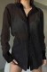 Black Casual Letter See-through Turndown Collar Tops