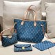 Blue Casual Street Letter Patchwork Zipper Bags