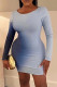Blue Street Gradient Patchwork V Neck Wrapped Skirt Dresses