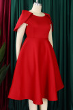 Red Elegant Solid Patchwork Zipper O Neck A Line Dresses
