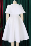White Elegant Solid Patchwork Zipper O Neck A Line Dresses