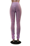 Red Casual Solid Patchwork Slit Fold Skinny Mid Waist Speaker Solid Color Bottoms
