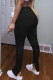 Black Casual Solid Patchwork Slit Fold Skinny Mid Waist Speaker Solid Color Bottoms