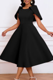 Black Elegant Solid Patchwork Zipper O Neck A Line Dresses