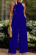 Colorful Blue Street Solid Patchwork Pocket High Opening O Neck Sleeveless Two Pieces