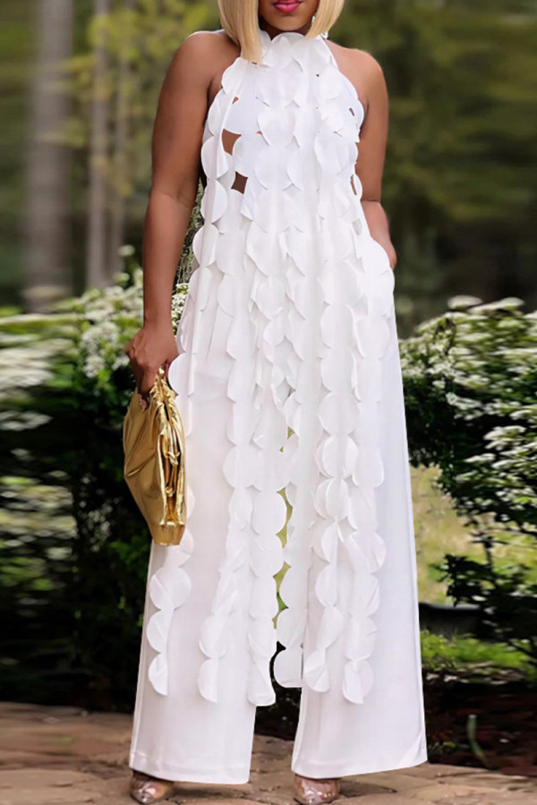 White Street Solid Patchwork Pocket High Opening O Neck Sleeveless Two Pieces