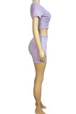 Orange Casual Solid Patchwork O Neck Short Sleeve Two Pieces
