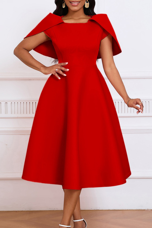Red Elegant Solid Patchwork Zipper O Neck A Line Dresses