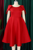 Red Elegant Solid Patchwork Zipper O Neck A Line Dresses