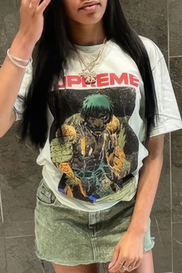 White Casual Print Patchwork O Neck T-Shirts