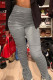 Grey Casual Solid Patchwork Slit Fold Skinny Mid Waist Speaker Solid Color Bottoms