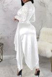 Blue Street Solid Lace Patchwork See-through High Opening Fold Half A Turtleneck Long Sleeve Two Pieces