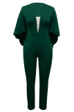 Rose Red Sexy Solid Patchwork Pocket Asymmetrical Collar Regular Jumpsuits