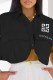 Black Street Print Letter Turndown Collar Tops