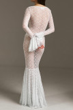 Black Sexy Solid Lace Patchwork See-through O Neck Trumpet Mermaid Dresses