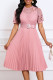 Pink Elegant Solid Hollowed Out Patchwork With Belt Pleated O Neck A Line Dresses