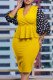 Yellow Elegant Dot Patchwork Flounce V Neck Pencil Skirt Dresses