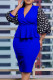 Royal Blue Elegant Dot Patchwork Flounce V Neck Pencil Skirt Dresses