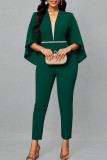 Rose Red Sexy Solid Patchwork Pocket Asymmetrical Collar Regular Jumpsuits