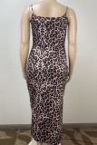 Leopard Print Street Leopard Patchwork Spaghetti Strap Sling Plus Size Dresses