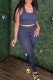 Tibetan Blue Casual Solid Patchwork U Neck Sleeveless Two Pieces