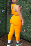 Yellow Casual Solid Patchwork U Neck Sleeveless Two Pieces