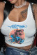 White Blue Sexy Casual Print Patchwork U Neck Tops