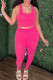 Rose Red Casual Solid Patchwork U Neck Sleeveless Two Pieces