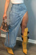 Baby Blue Elegant Solid Patchwork High Opening Regular High Waist Patchwork Bottoms