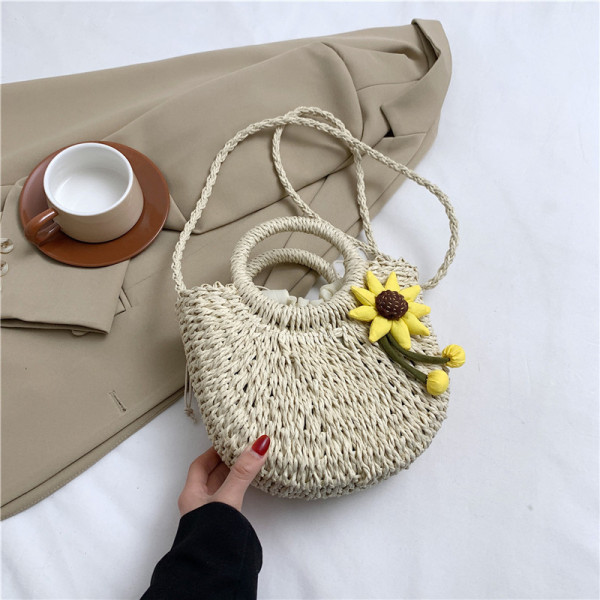 White Bohemian Vacation Solid Weave Flowers Bags