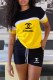Yellow Casual Print Patchwork Letter O Neck Short Sleeve Two Pieces