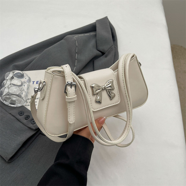Cream White Daily Simplicity Solid With Bow Bags