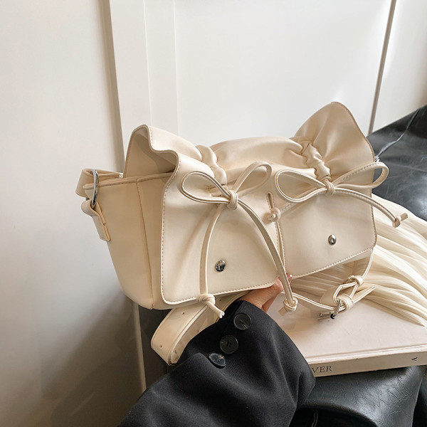 White Sweet Daily Solid Fold With Bow Bags